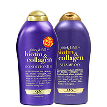 Bộ dầu gội xả kích thích mọc tóc OGX Biotin & Collagen Thick & Full của Mỹ 577ml