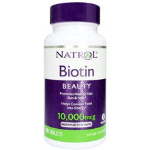 Thuốc trị rụng tóc Biotin 10000mcg  giúp mọc tóc nhanh, móng khỏe Natro 100 viênl Mỹ