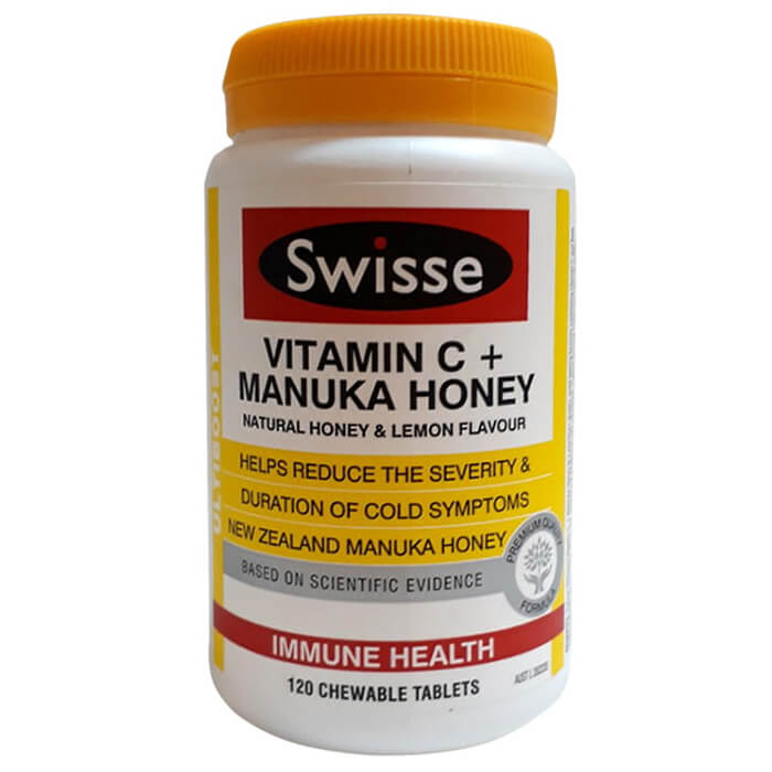 Thuốc uống tăng miễn dịch Vitamin C Manuka Honey Swisse 120 viên nhai Úc